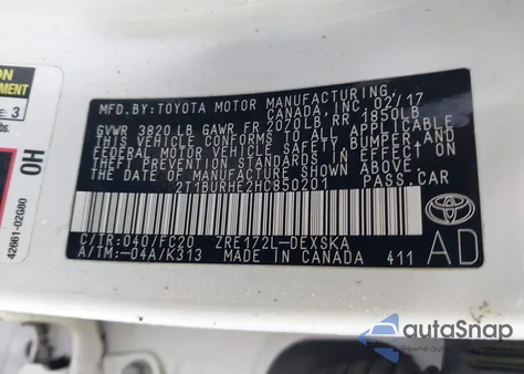 2017 Toyota Corolla Se z USA, uszkodzony, nr VIN 2T1BURHE2HC850201